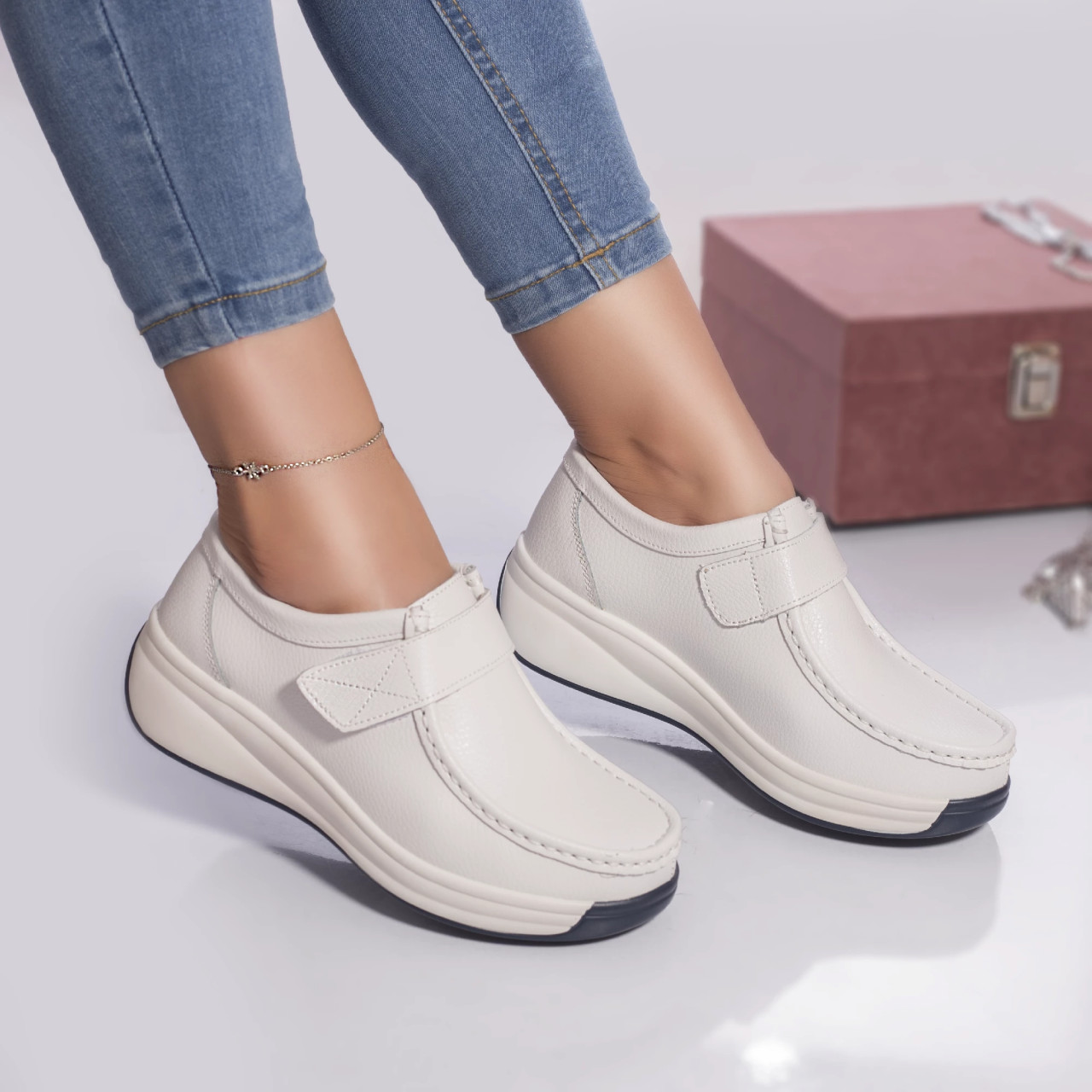 Pantofi casual alya piele naturala alb