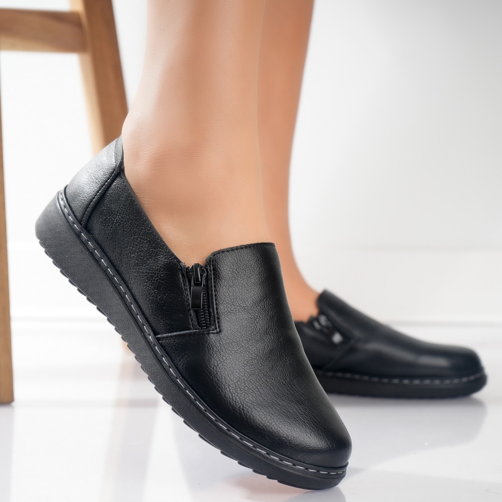 Pantofi dama casual negri din piele ecologica deda