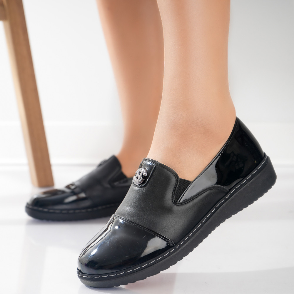 Pantofi dama casual negri din piele ecologica droi