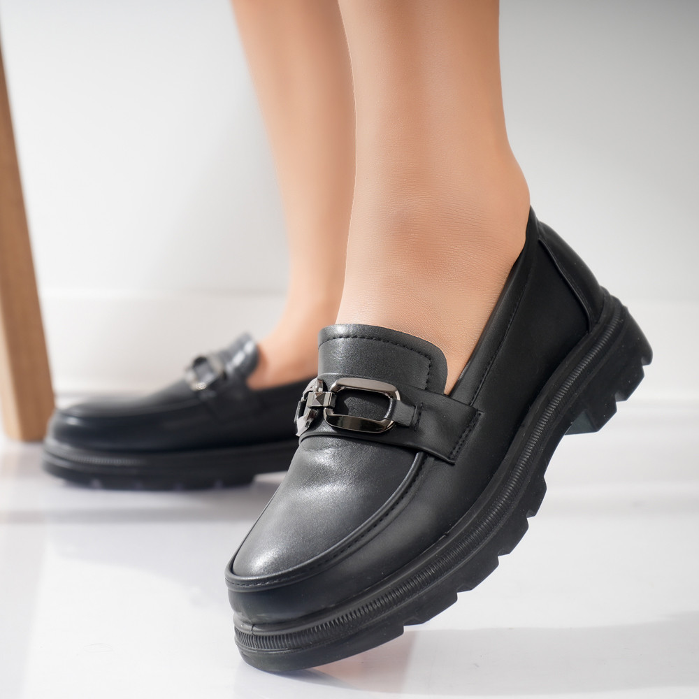 Pantofi dama casual negri din piele ecologica horva
