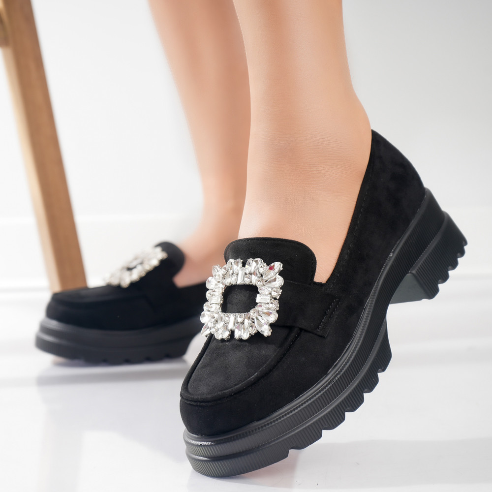 Pantofi dama casual negri din piele ecologica intoarsa naia