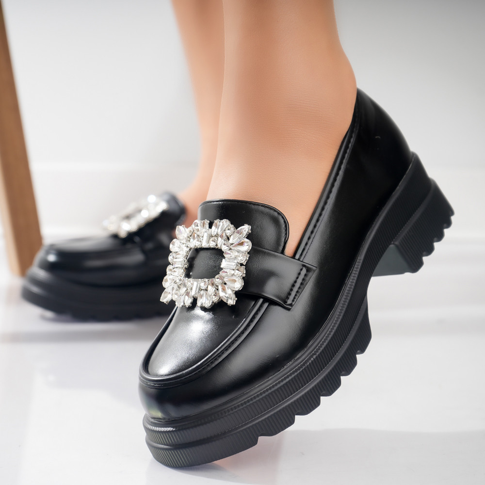 Pantofi dama casual negri din piele ecologica naia