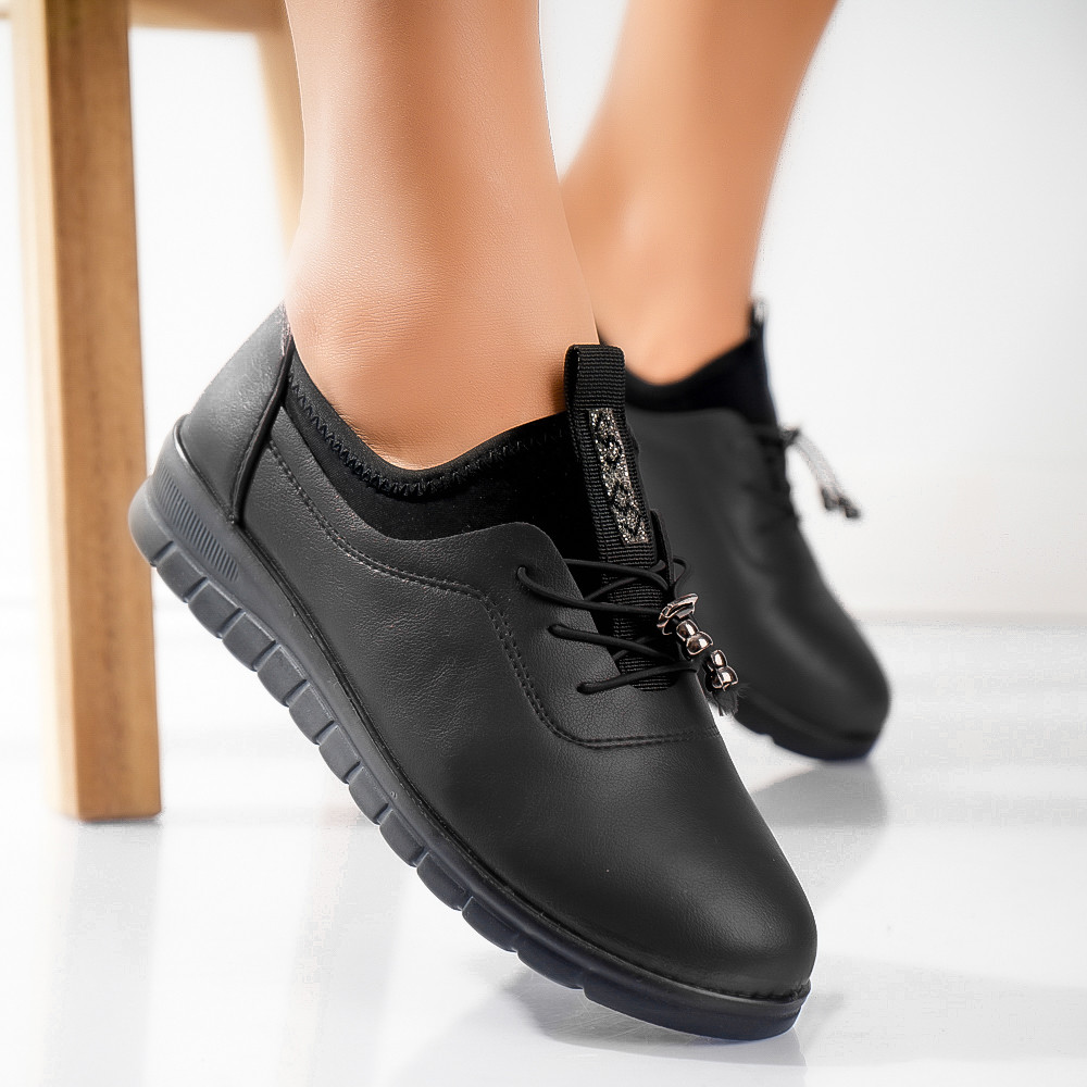 Pantofi dama casual negri din piele ecologica nola