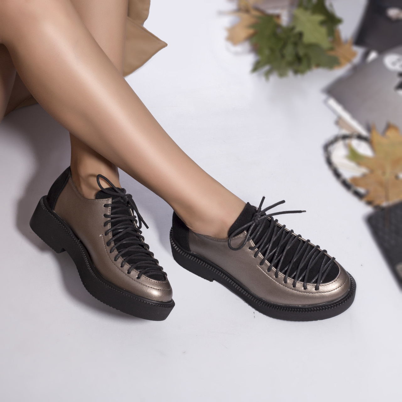 Pantofi dama casual piele ecologica intoarsa brooklyn gri