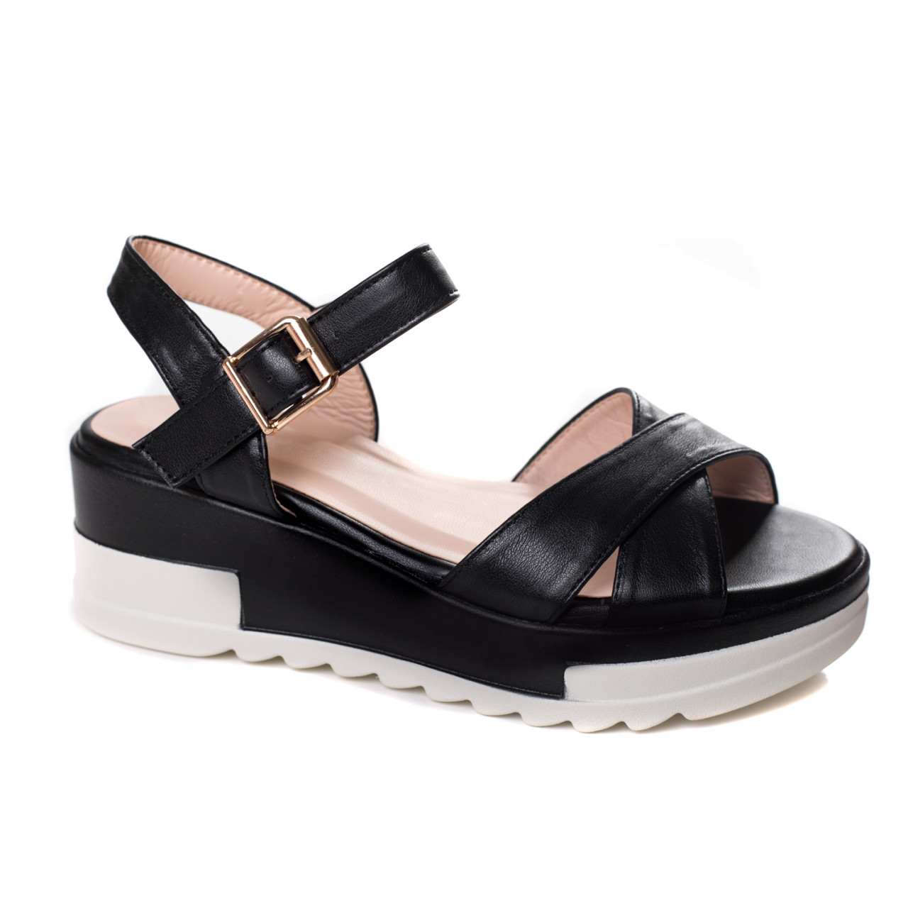 sandale dama cu platforma negre din piele ecologica robli~11576