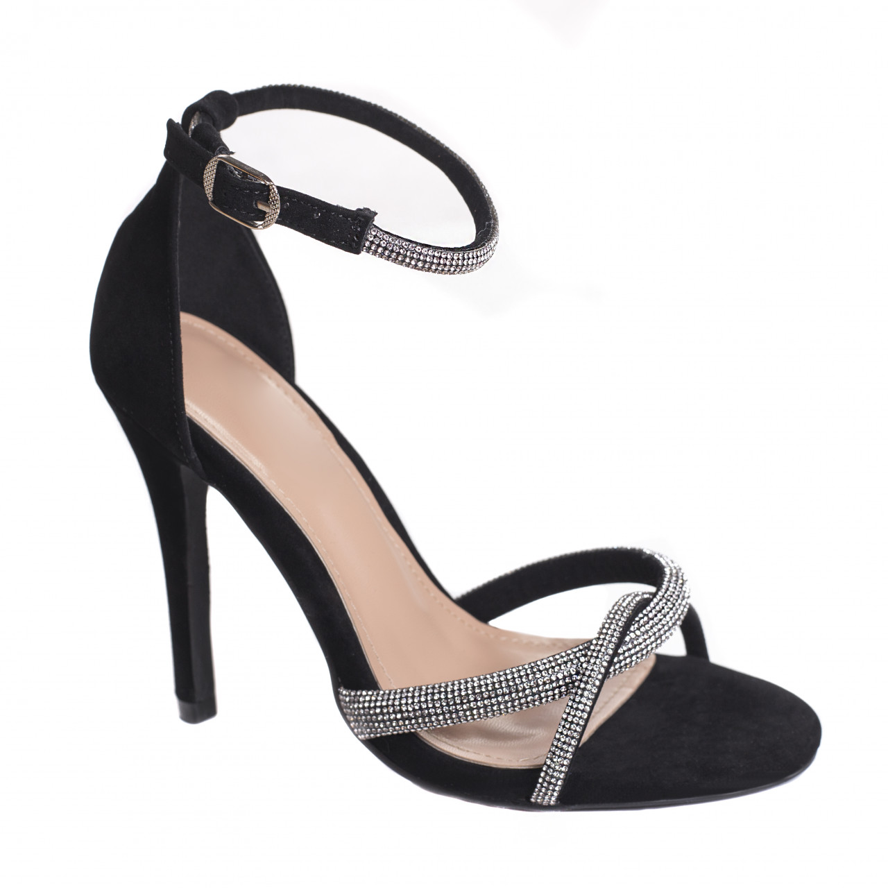 sandale dama cu toc negre din imitatie catifea yumna~9326