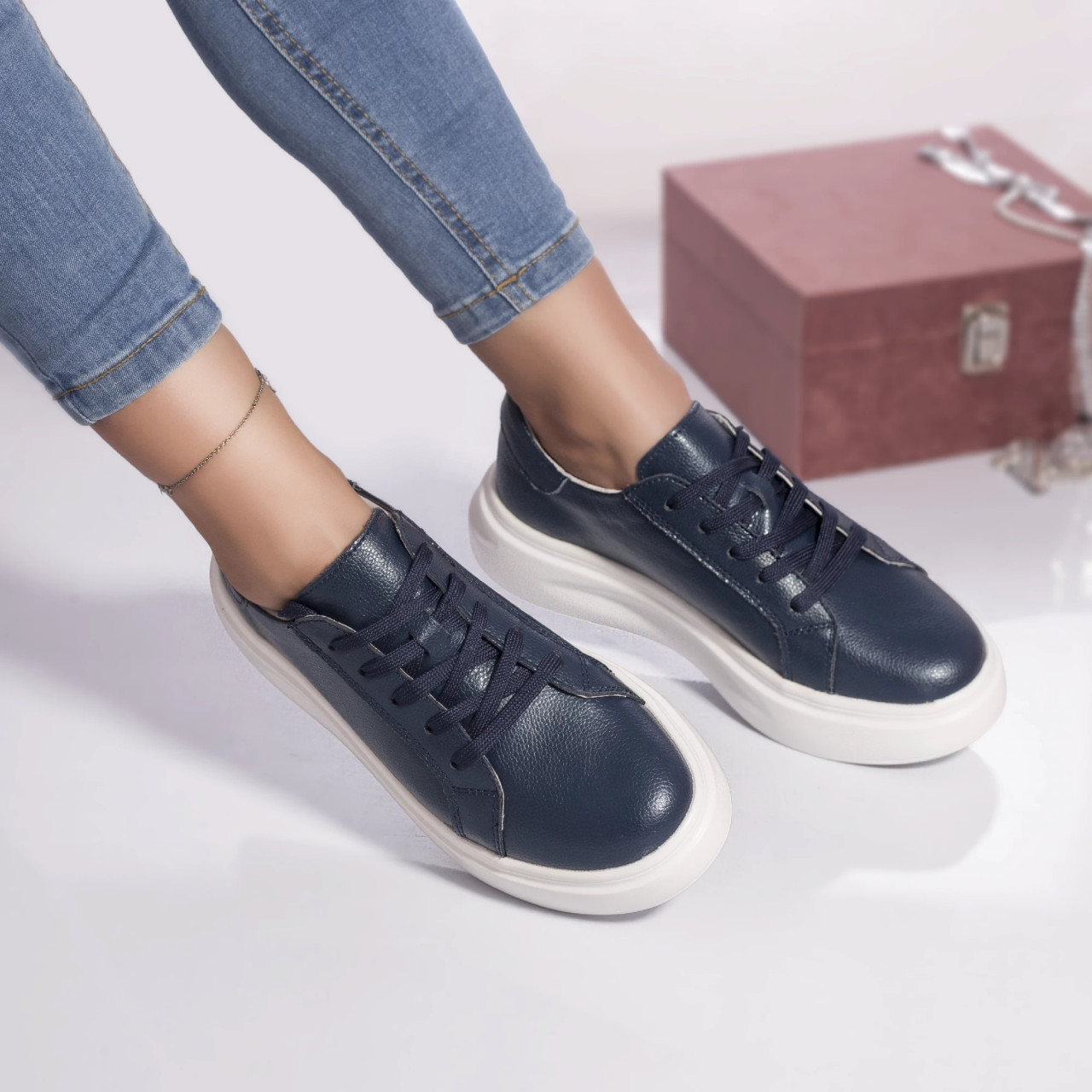 Pantofi casual adelaide piele naturala albastru