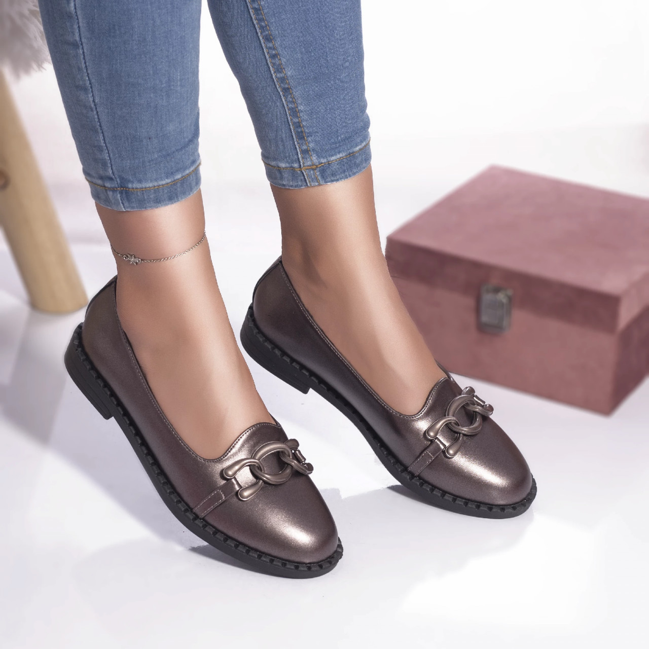 Pantofi casual mocasini penelope piele ecologica pewter