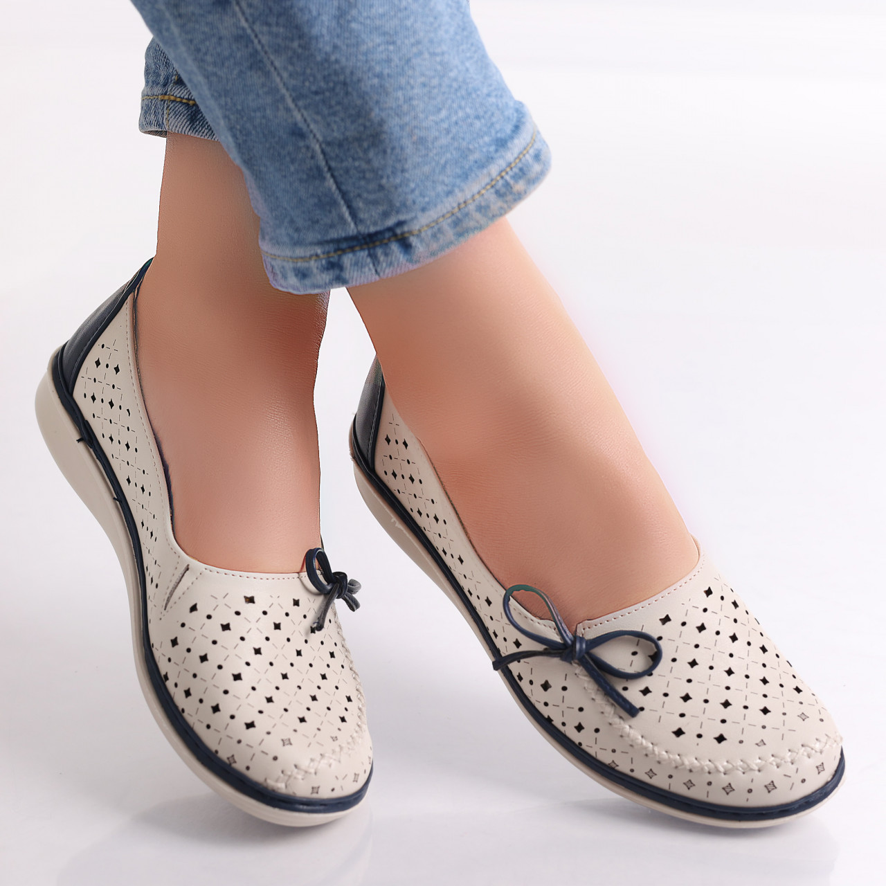 Pantofi dama casual Bej/Albastri din Piele Ecologica Norte