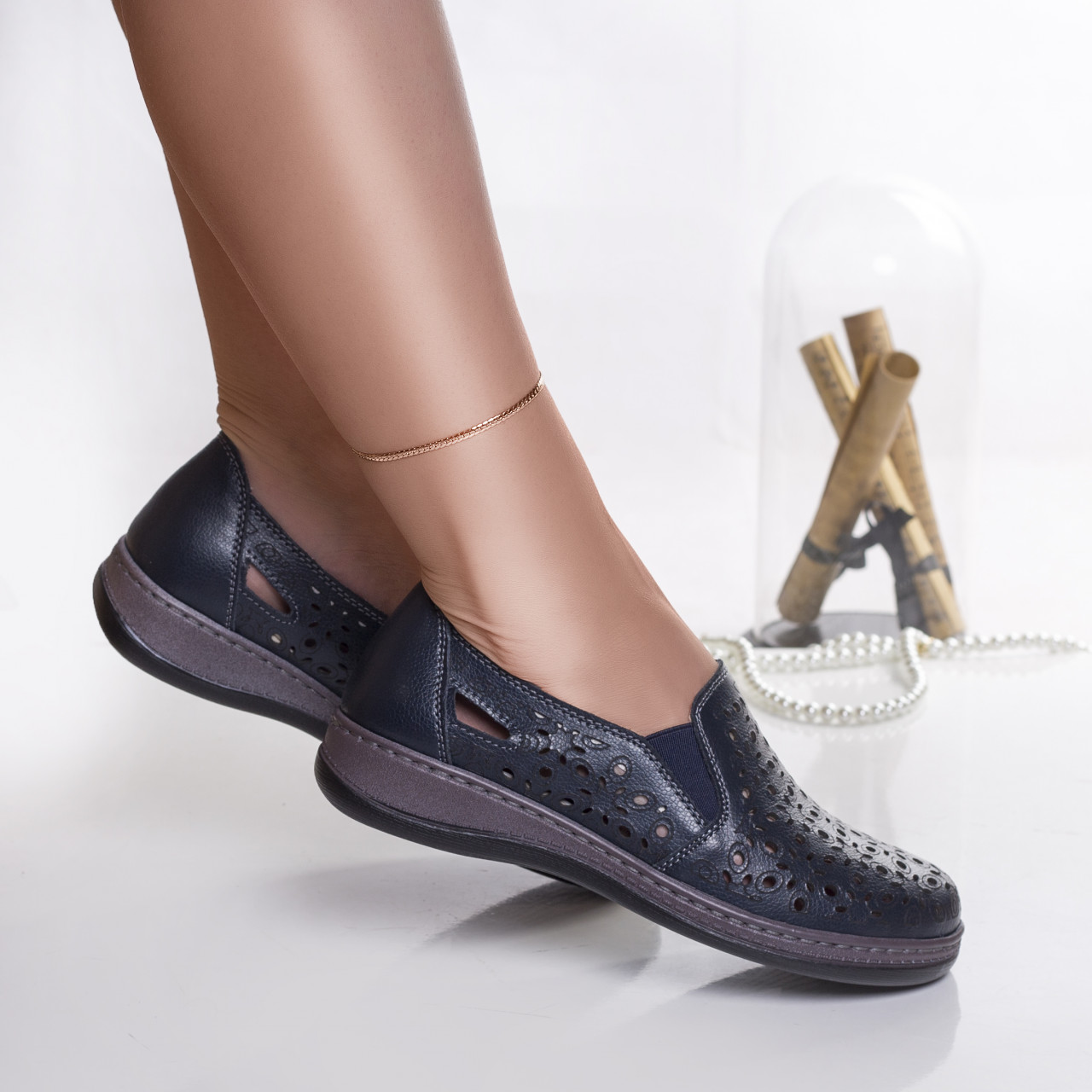 Pantofi dama casual bleumarin din piele naturala juiter