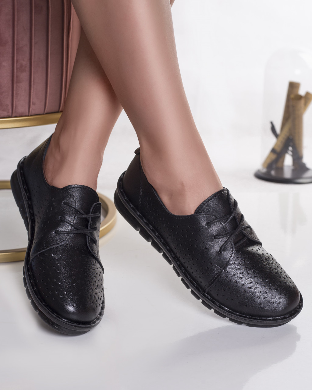 Pantofi dama casual negri piele ecologica loino