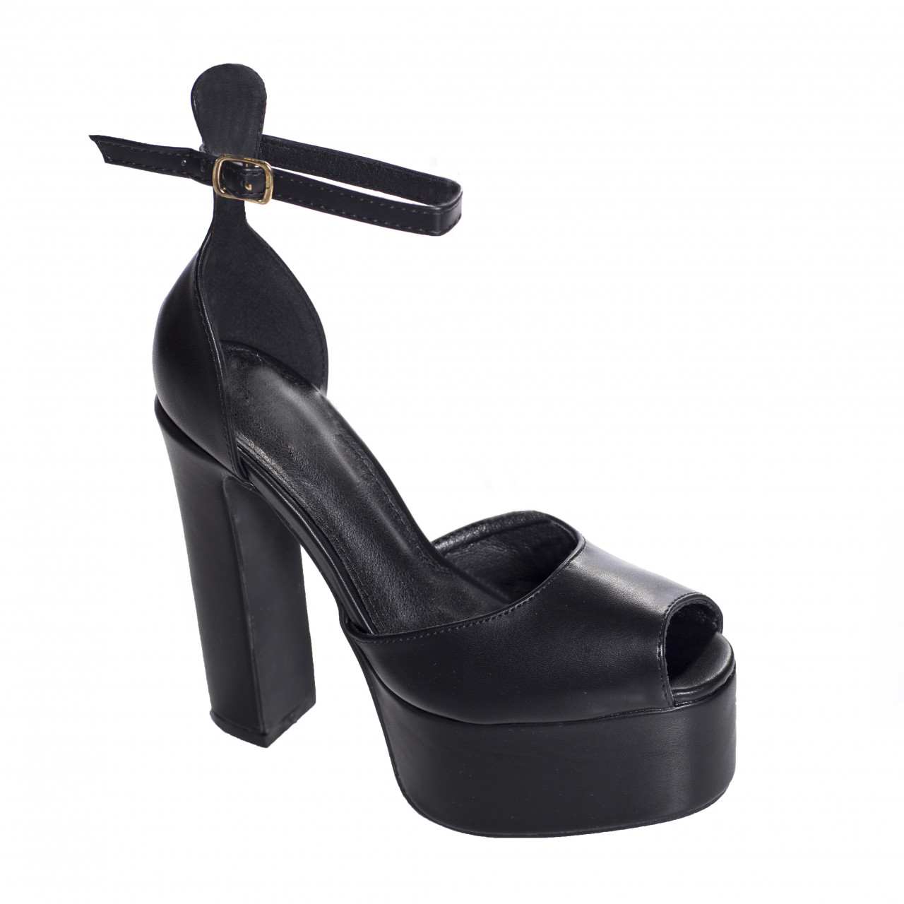 sandale dama cu toc negre piele eco beneda~7347