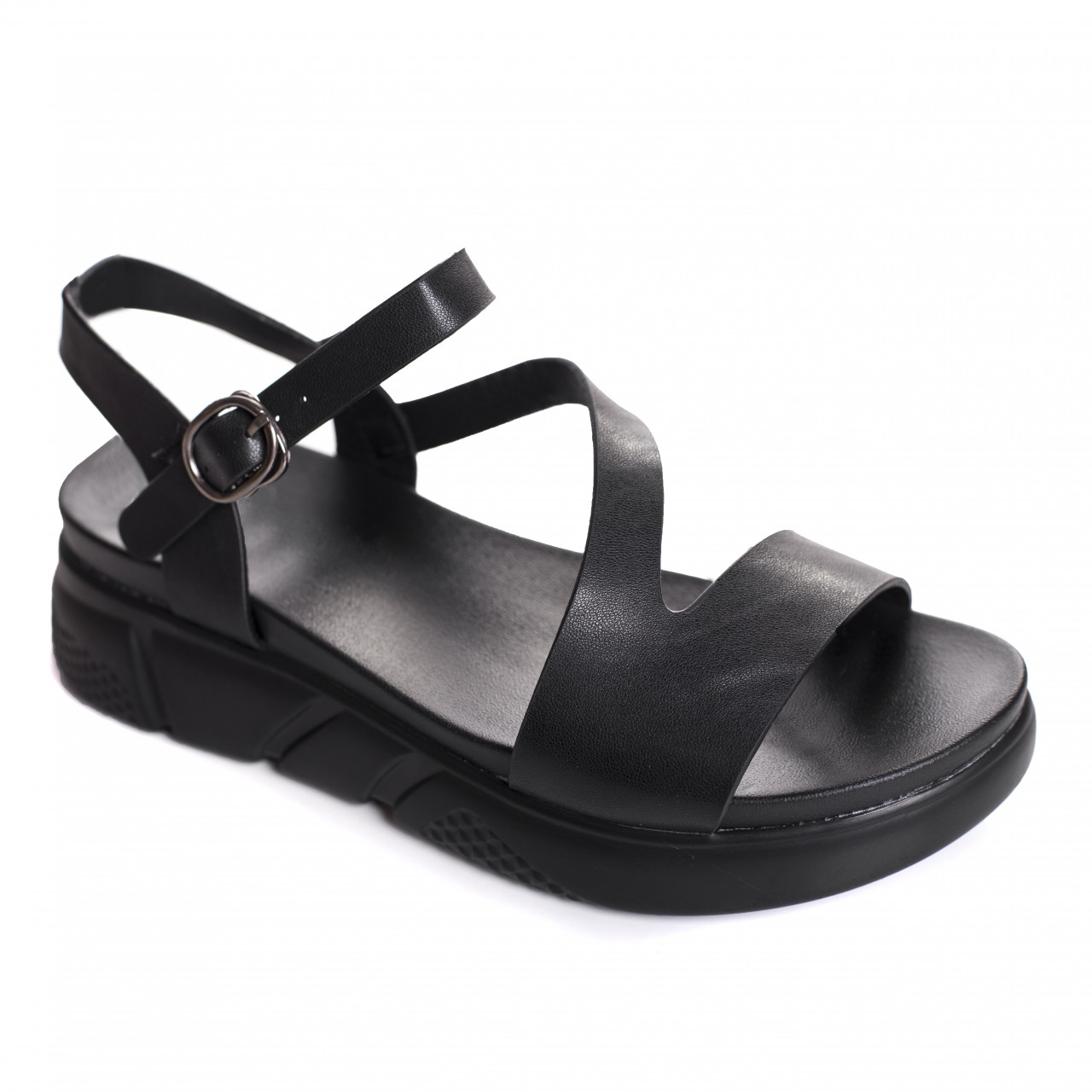 sandale dama fara toc negre din piele ecologica dreste~8977