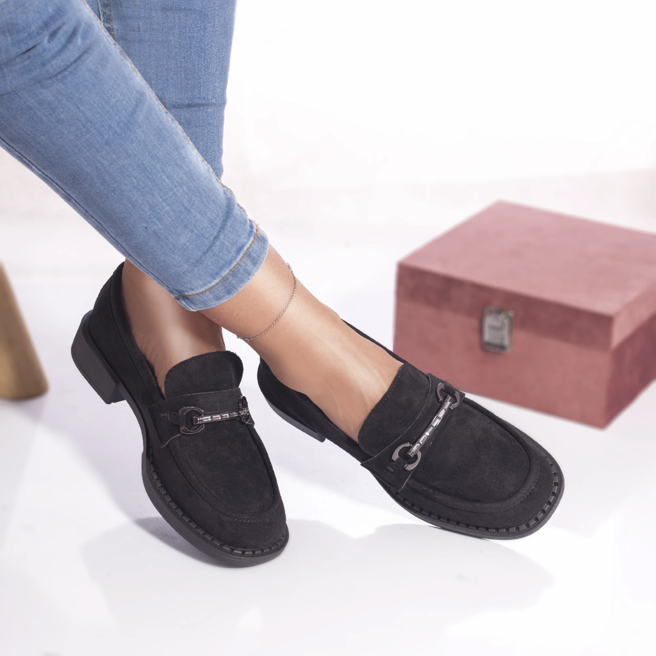 Pantofi casual mocasini myles piele ecologica intoarsa negru