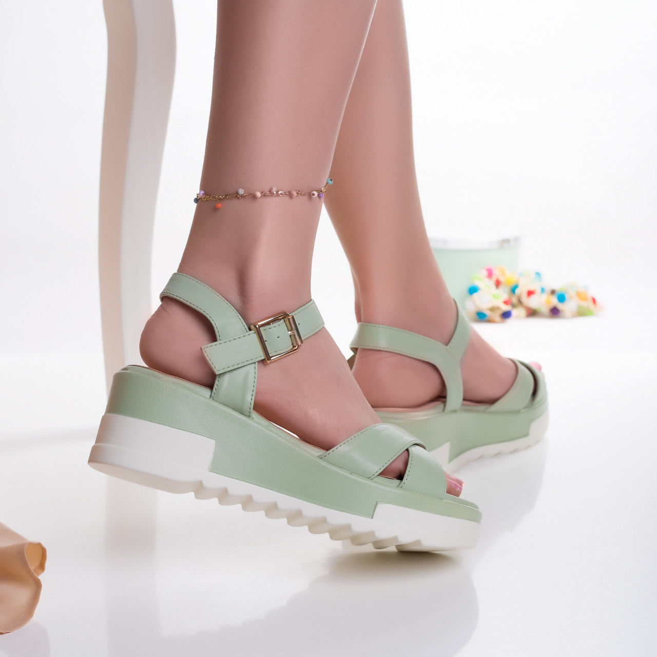 sandale dama cu platforma verzi din piele ecologica robli~11578