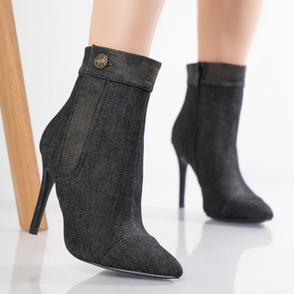 Ghete dama negre din textil-blug lonya
