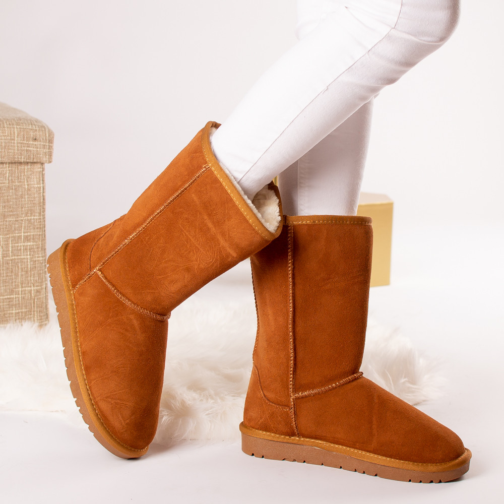 Ghete dama piele naturala sebel camel imblanite