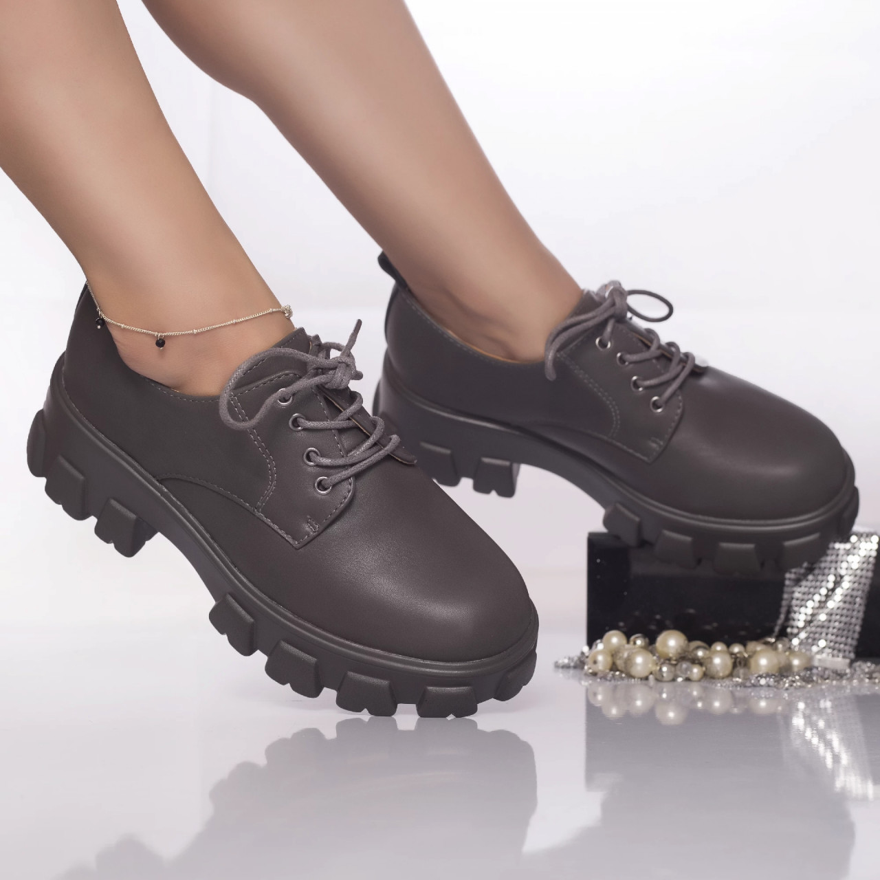 Pantofi casual elaine piele ecologica gri