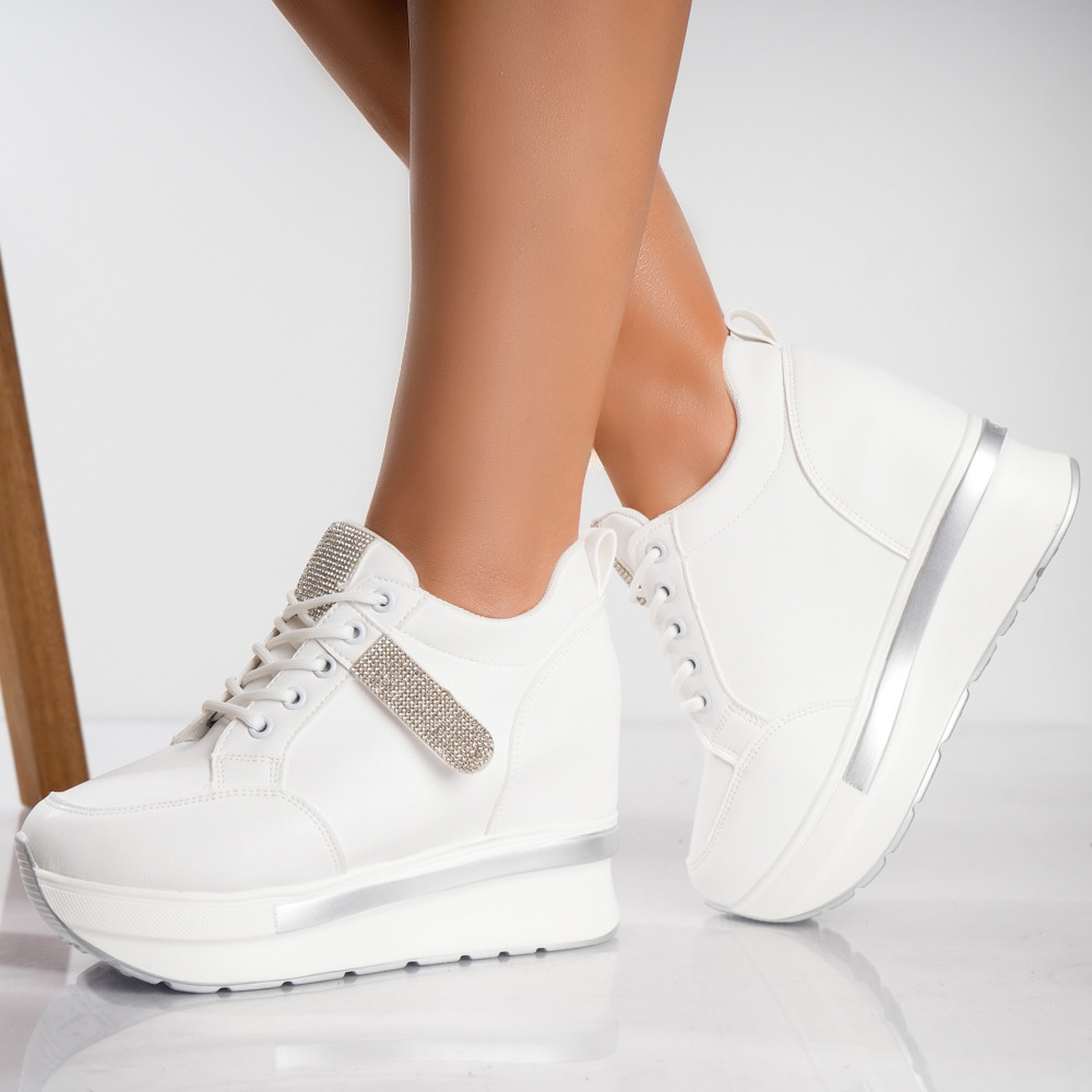 Sneakers dama cu platforma albi din piele ecologica oleva