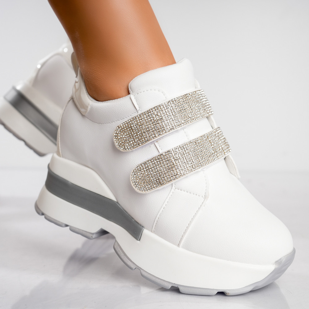 Sneakers dama cu platforma albi din piele ecologica toron