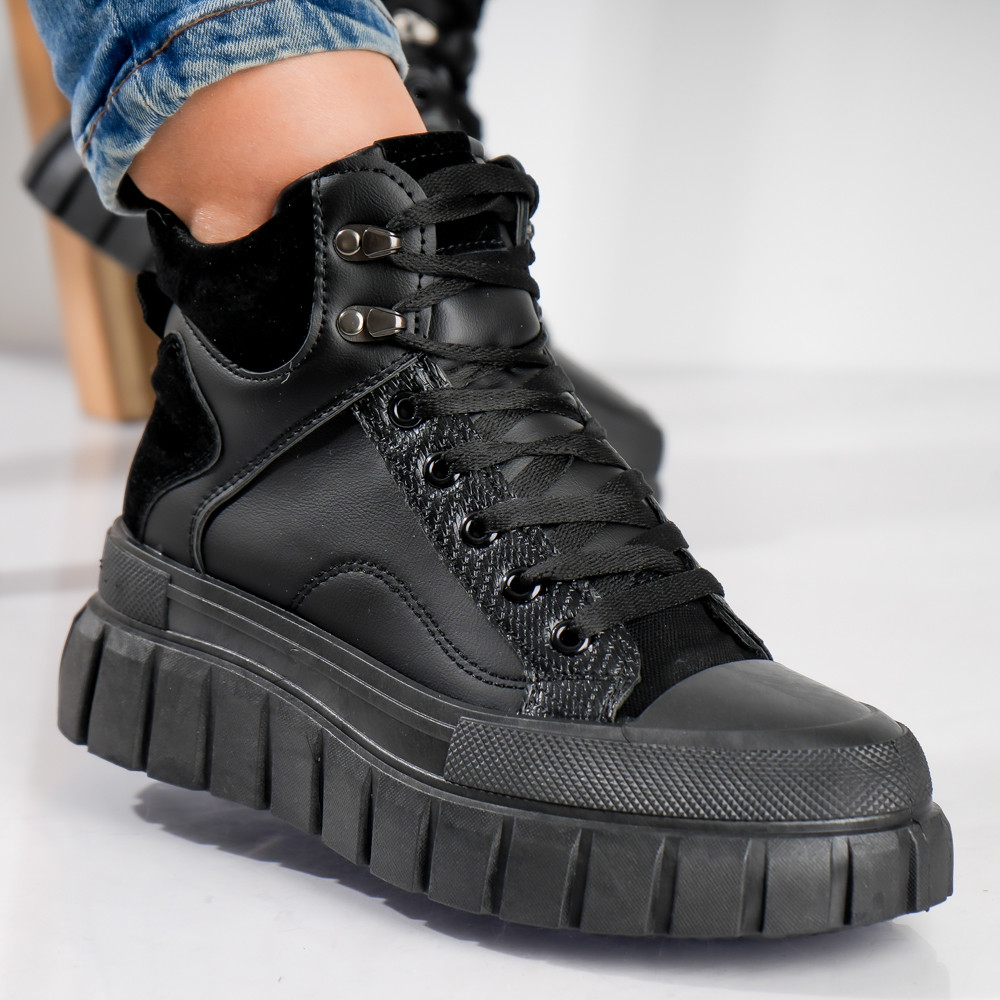 Sneakers dama negri din piele ecologica azega
