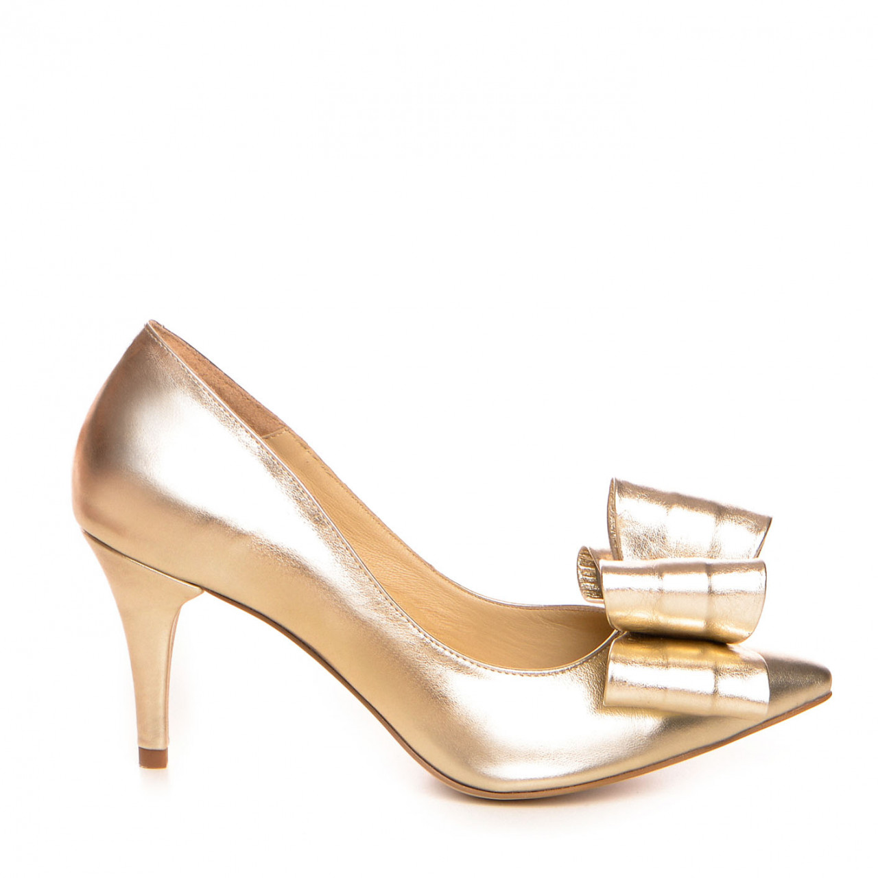 Poze Pantofi Stiletto cu toc mic Catrina piele naturala, aurii