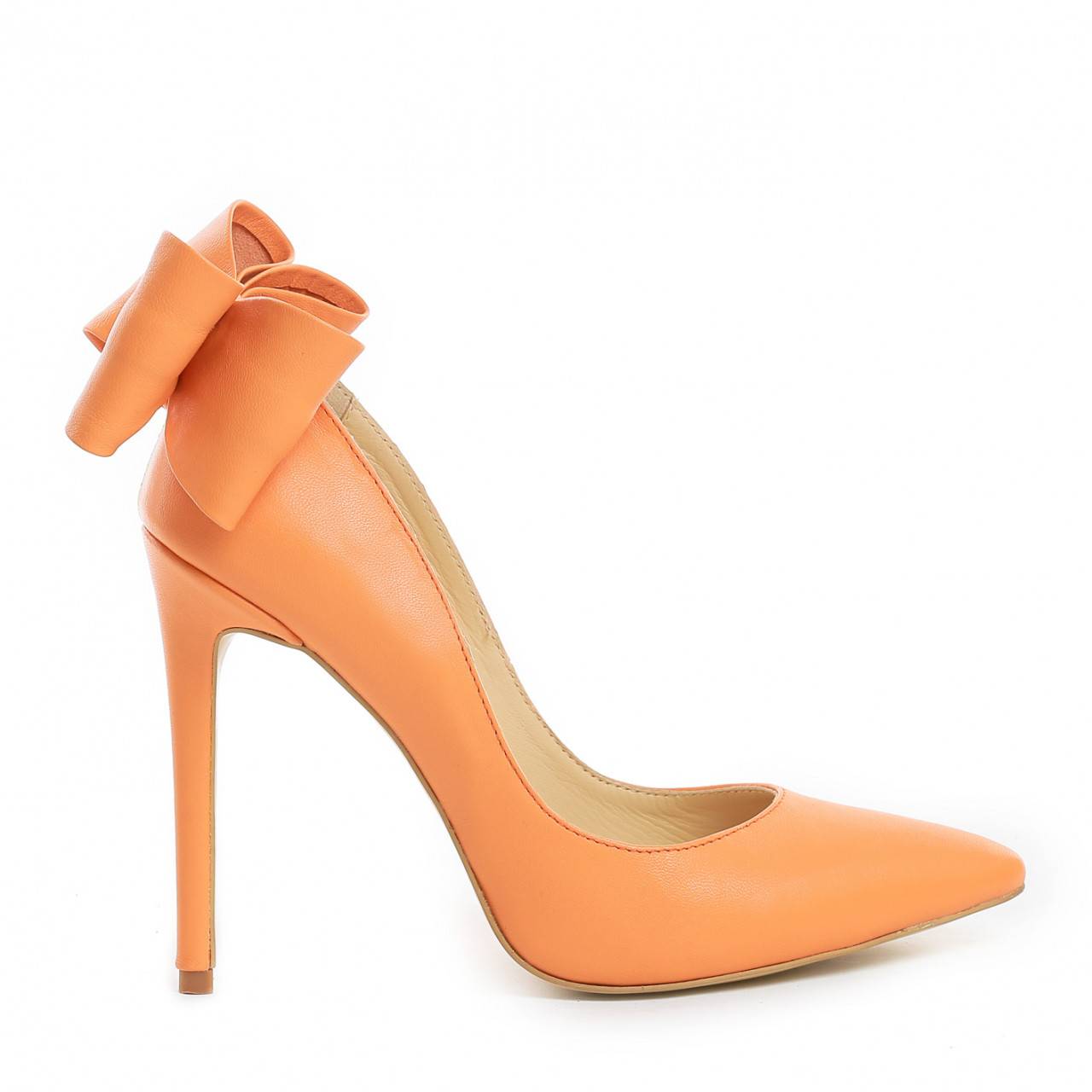 Poze Pantofi Stiletto cu toc subtire Cleopatra, piele naturala, portocalii