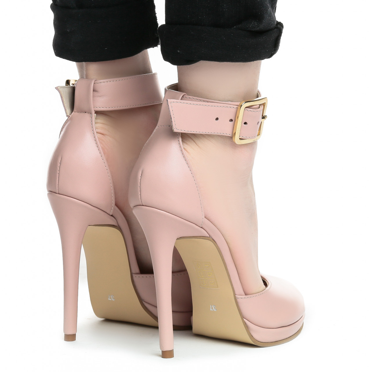 Poze Sandale Baku cu toc subtire, piele naturala, roz pal