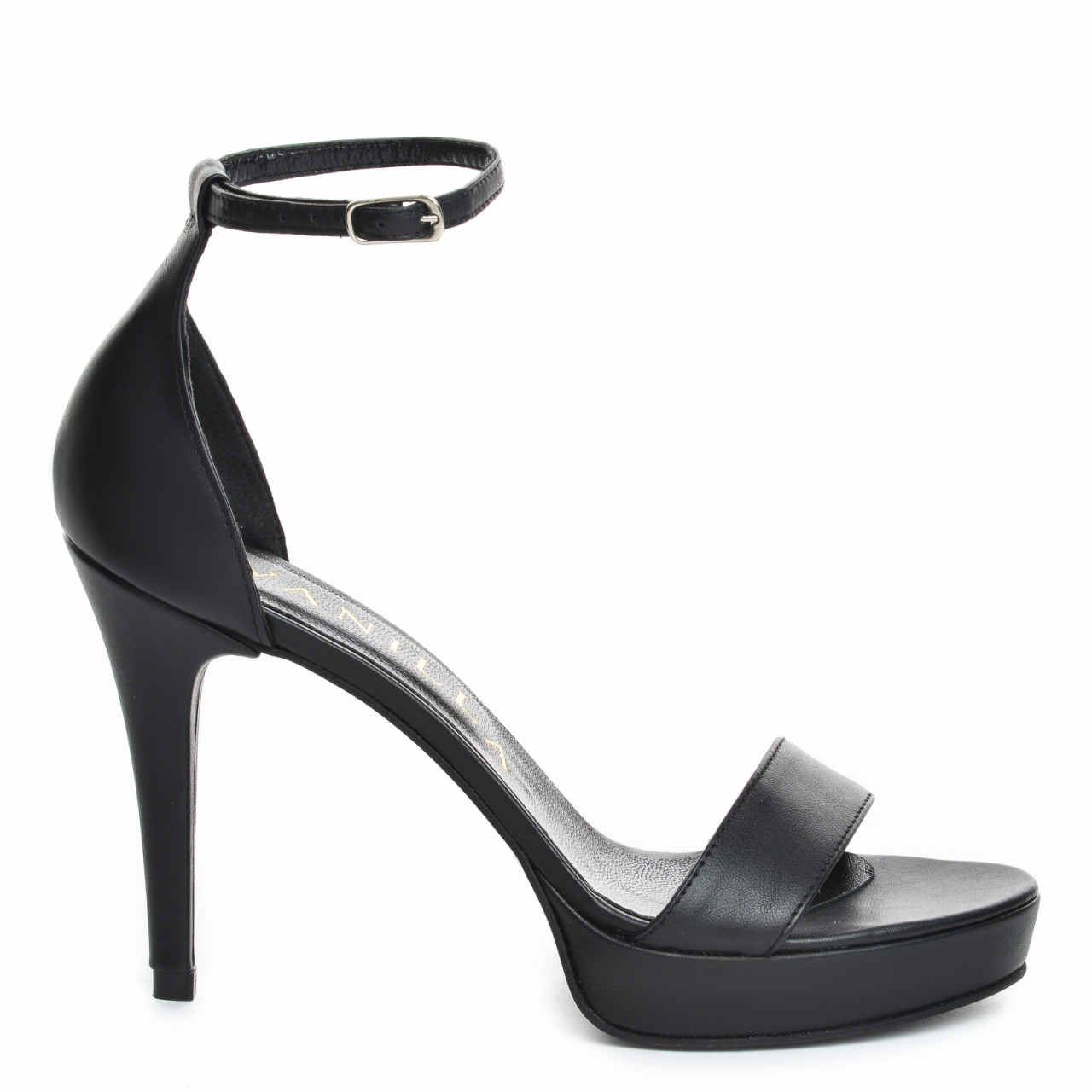 Poze Sandale Viena cu toc mic subtire, piele naturala, negre