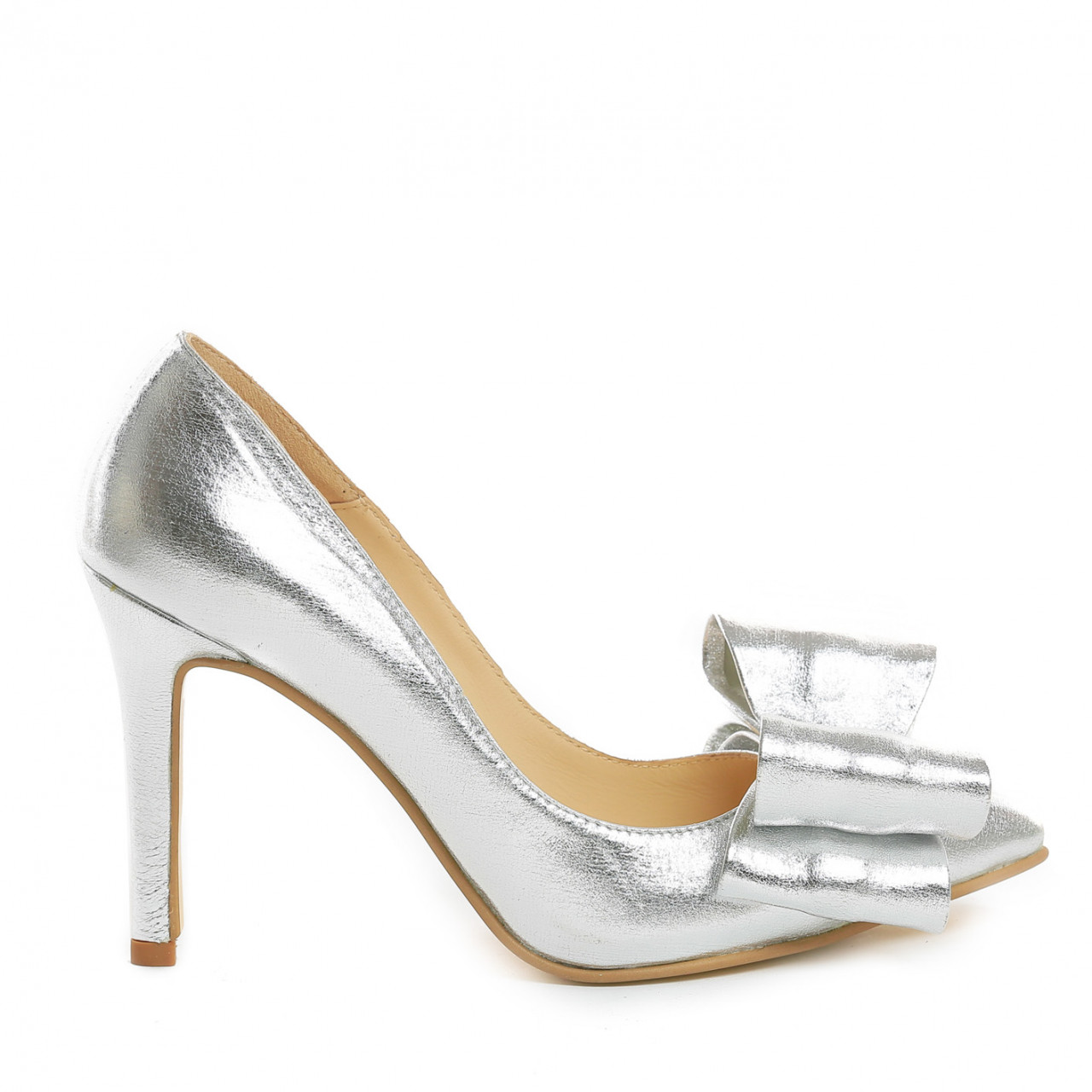 Poze Pantofi Stiletto cu toc subtire Sophie, piele naturala, argintii