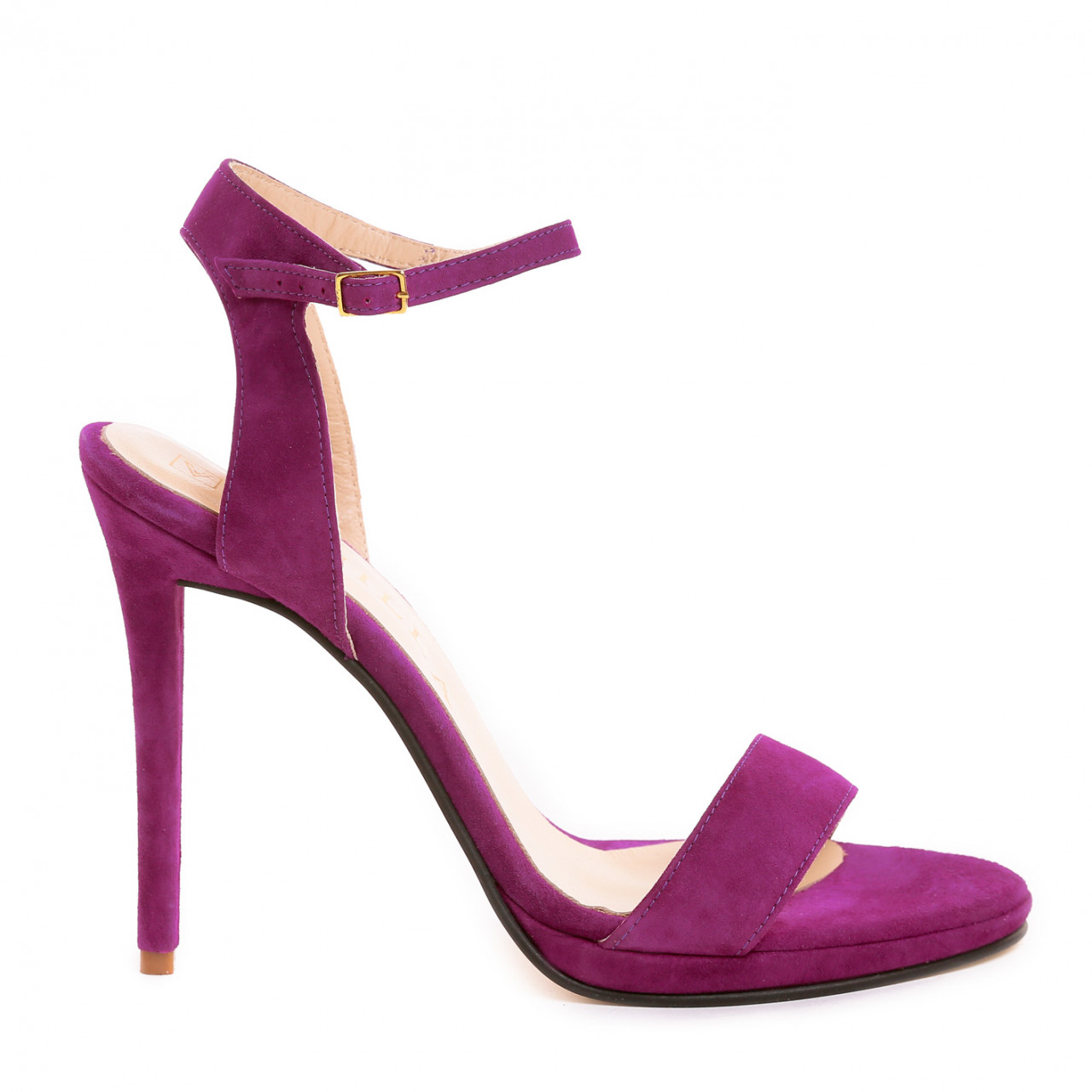 Poze Sandale Berlin cu toc subtire, piele naturala intoarsa, mov
