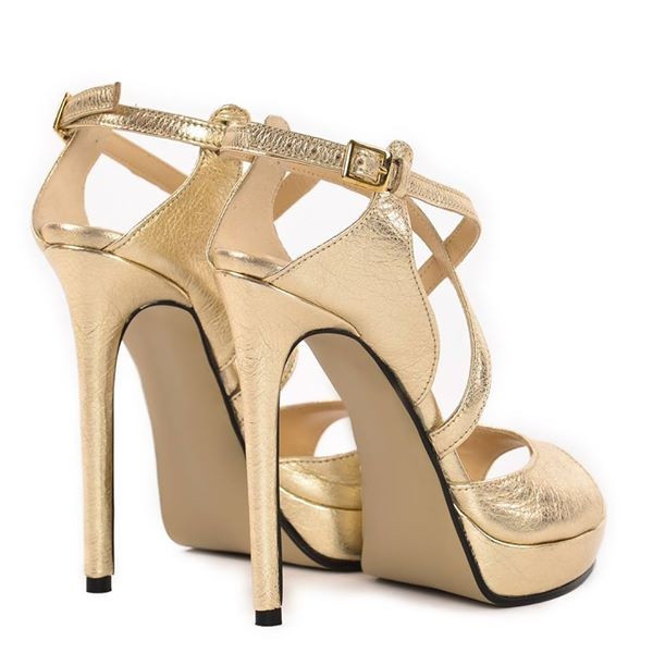 Poze Sandale Berna cu toc subtire, piele naturala, aurii