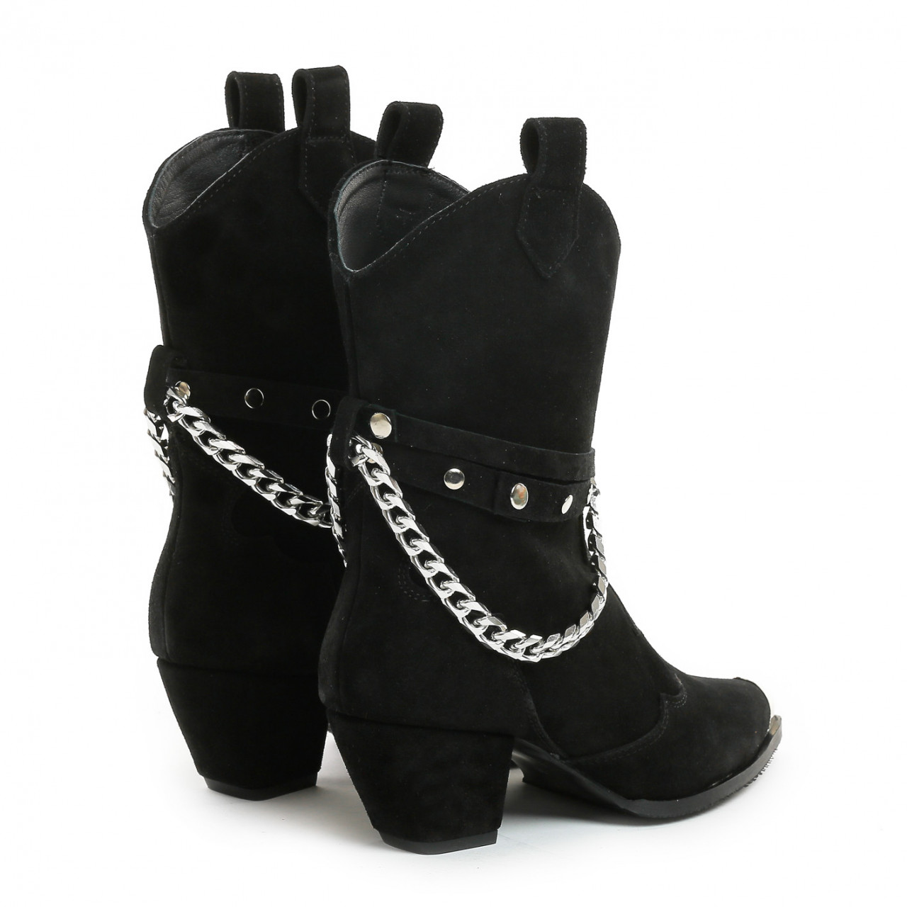 Poze Ciocate Bushra Piele Intoarsa Neagra cu Accesorii Argintii