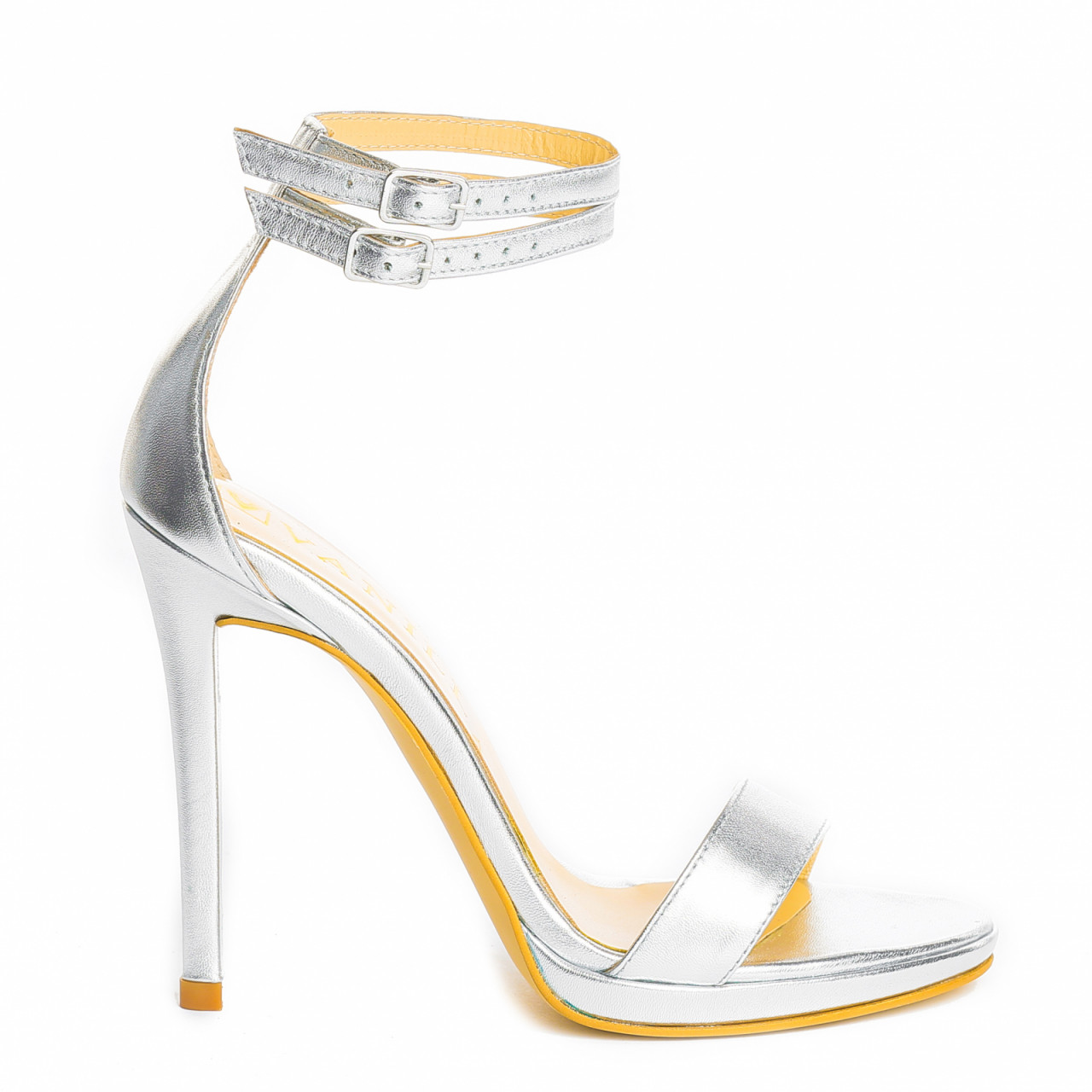 Poze Sandale Alice Elegance cu toc subtire, piele naturala, argintii