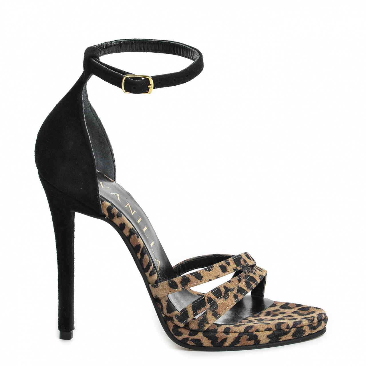 Poze Sandale Bahamas cu toc subtire, piele naturala intoarsa, negre