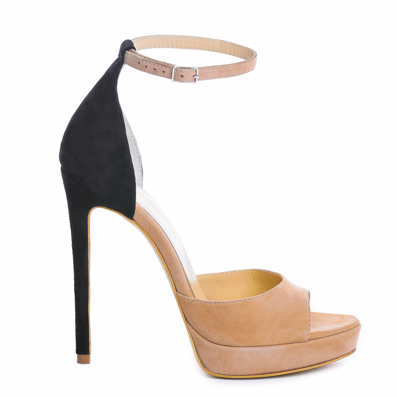 Poze Sandale Oslo cu toc subtire, piele naturala intoarsa, bej si negre