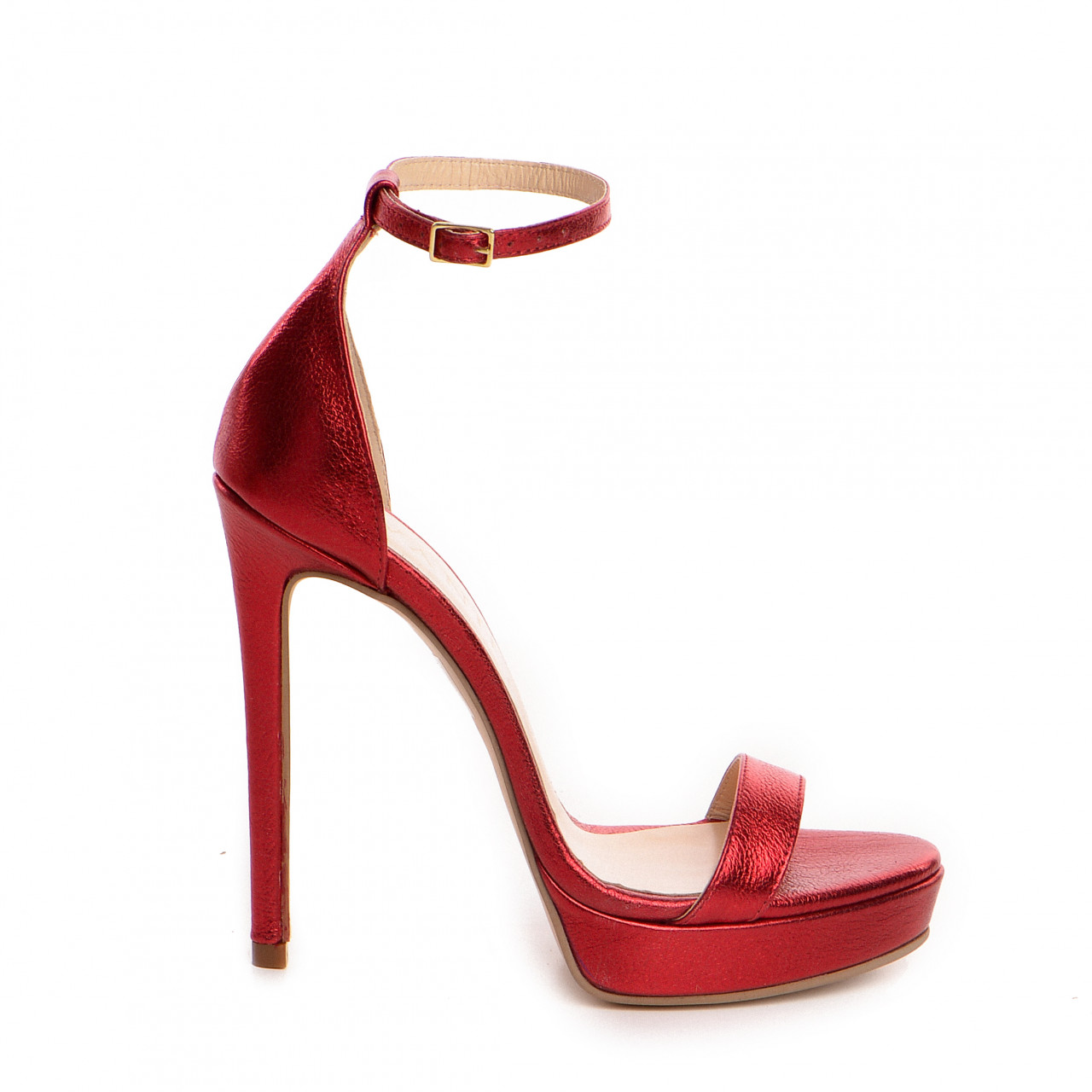 Poze Sandale Viena cu toc subtire, piele naturala, rosu metal