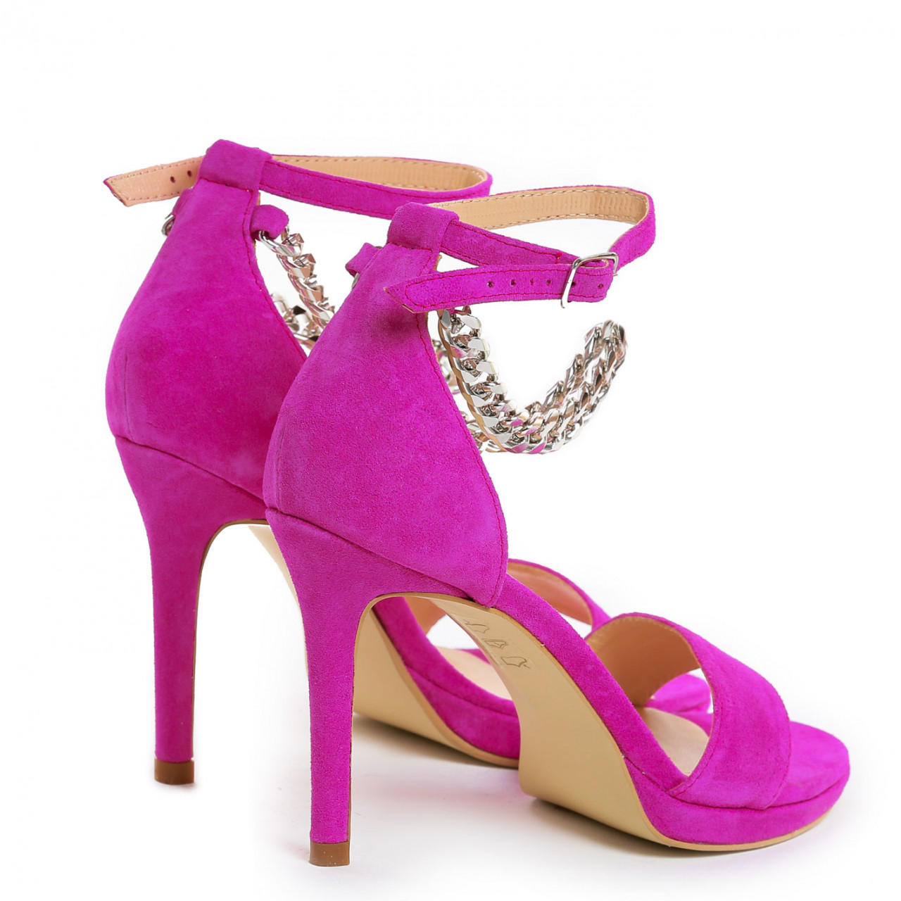 Poze Sandale Carina cu toc mic subtire, piele naturala intoarsa, fucsia