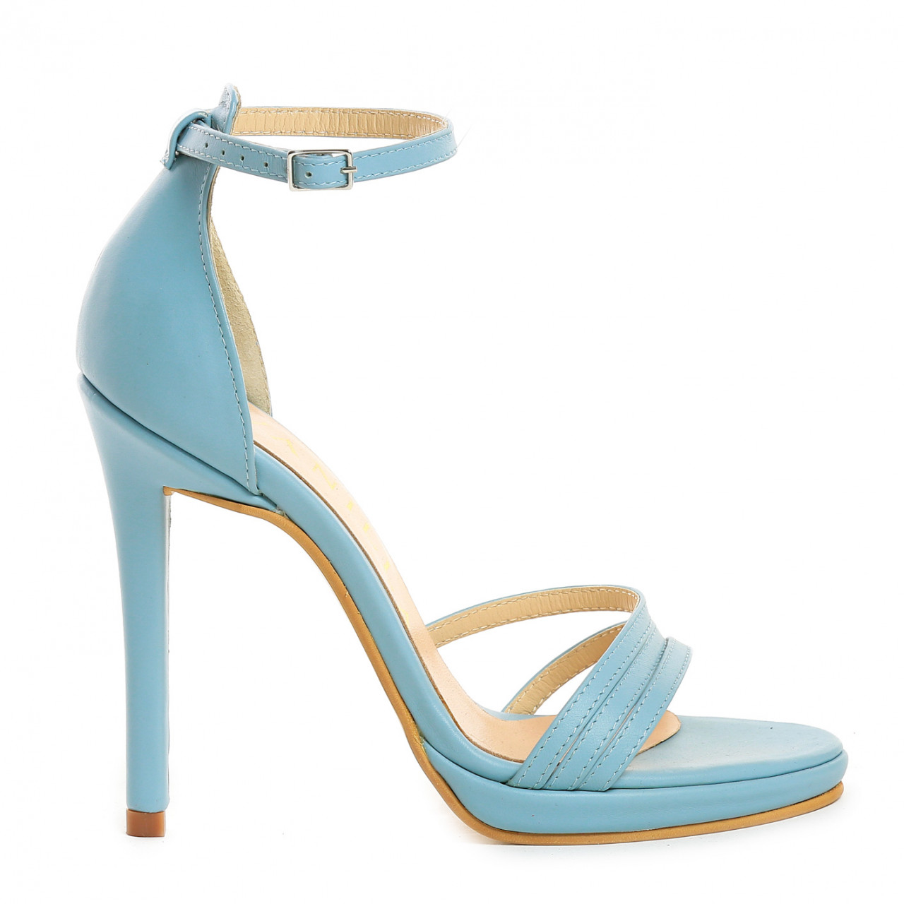 Poze Sandale Christine cu toc subtire, piele naturala, albastri