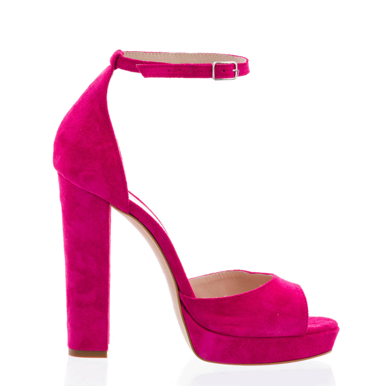 Poze Sandale Oslo cu toc gros, piele naturala intoarsa, fucsia