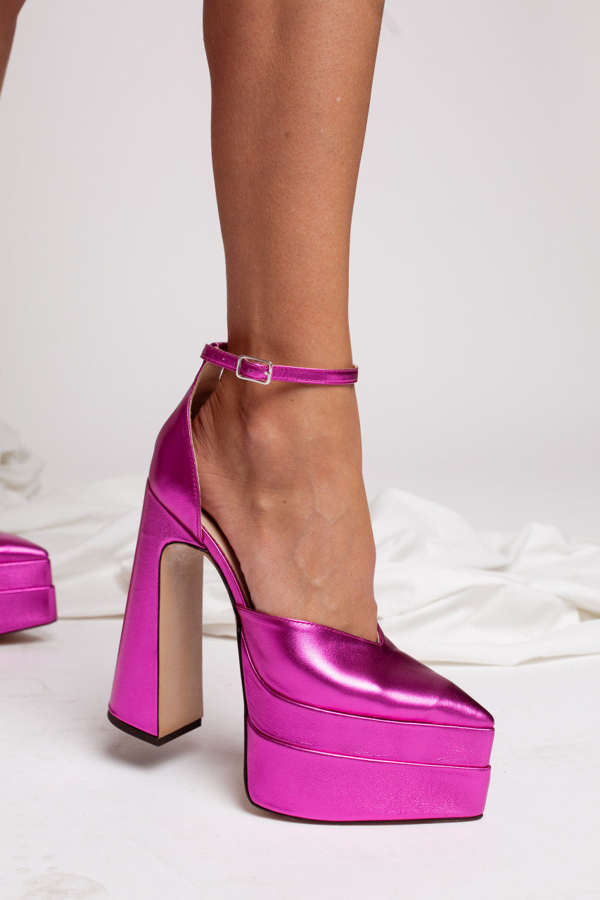 Poze Platforme Kyra, piele naturala fuchsia metal