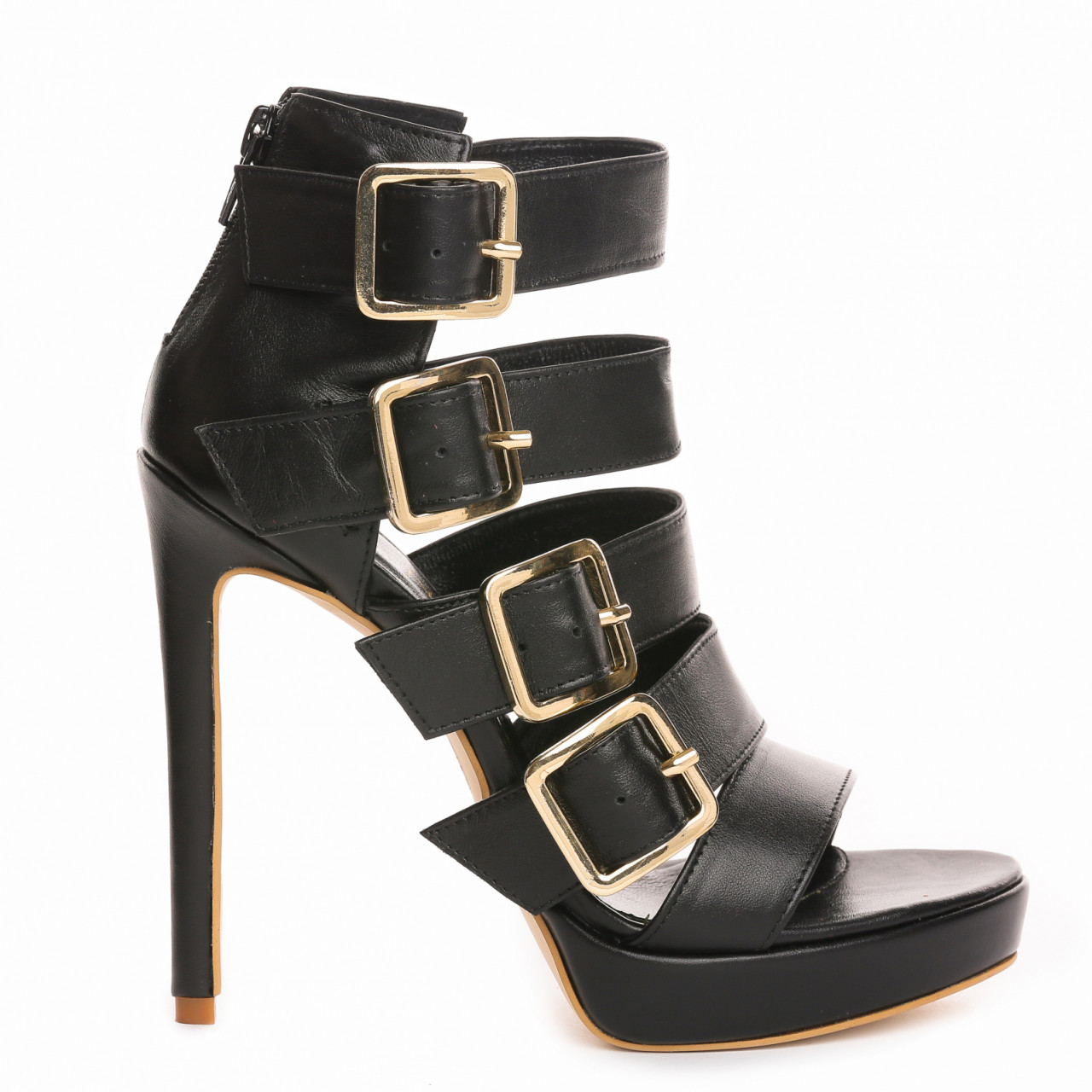 Poze Sandale Anastasia cu toc subtire, piele naturala, negre