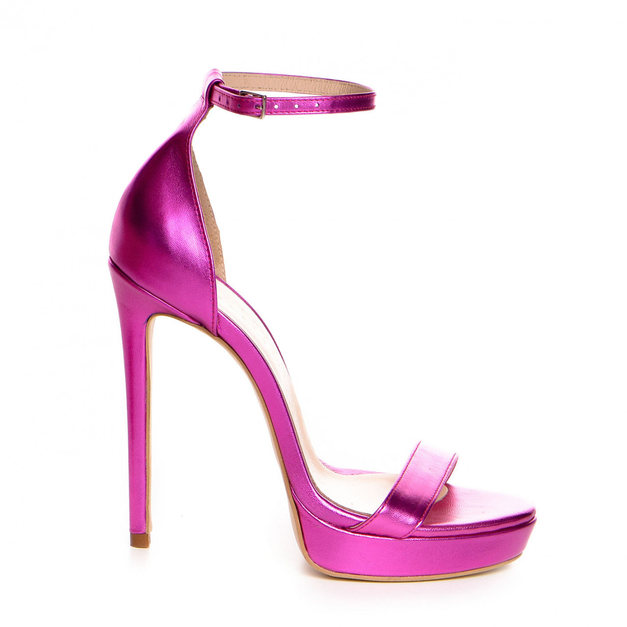 Poze Sandale Viena cu toc subtire, piele naturala, fucsia metalizat