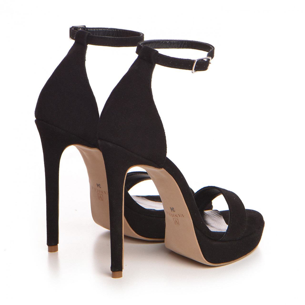 Poze Sandale Viena cu toc subtire, piele naturala intoarsa, negre