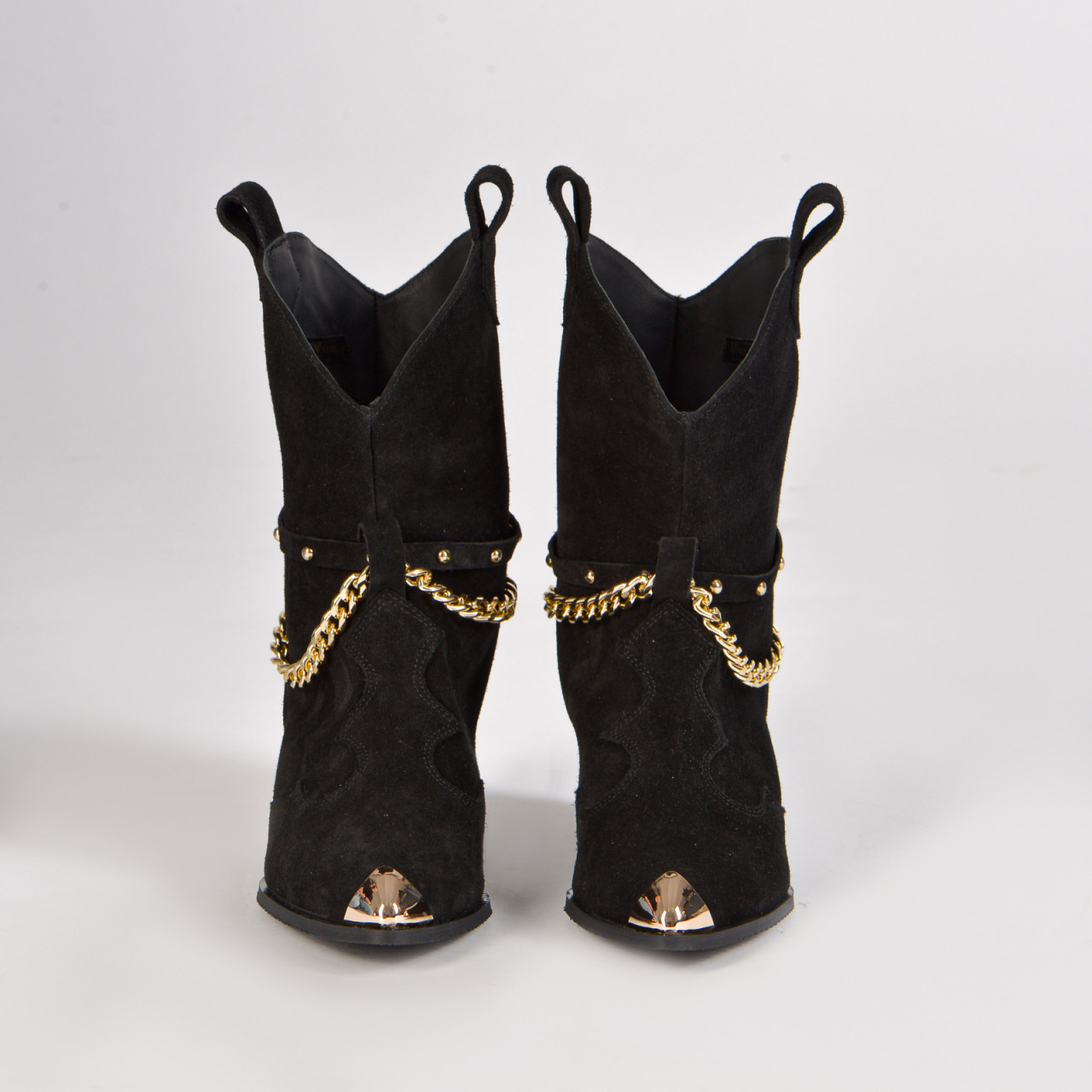 Poze Ciocate Bushra Piele Intoarsa Neagra cu Accesorii Aurii