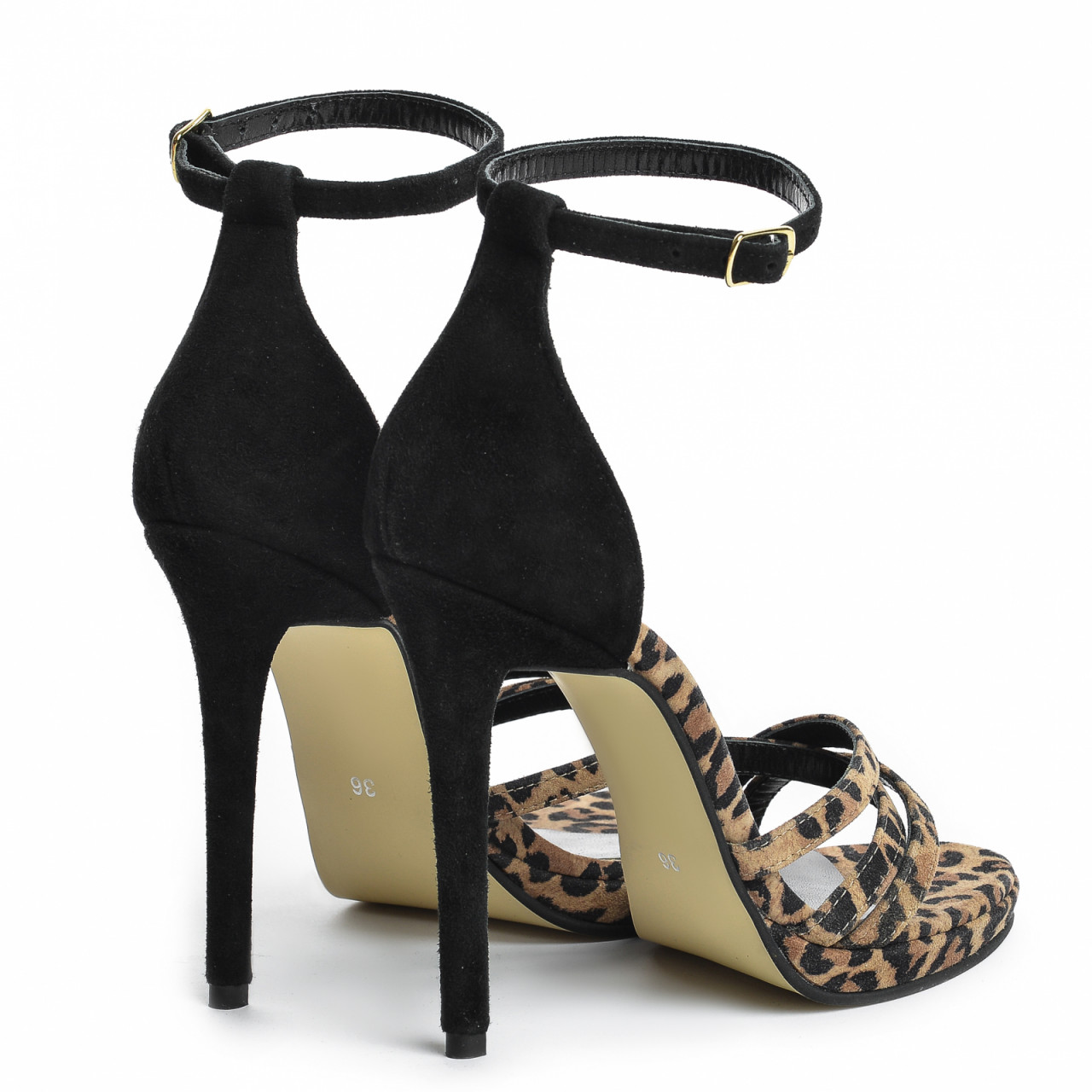 Poze Sandale Bahamas cu toc subtire, piele naturala intoarsa, negre