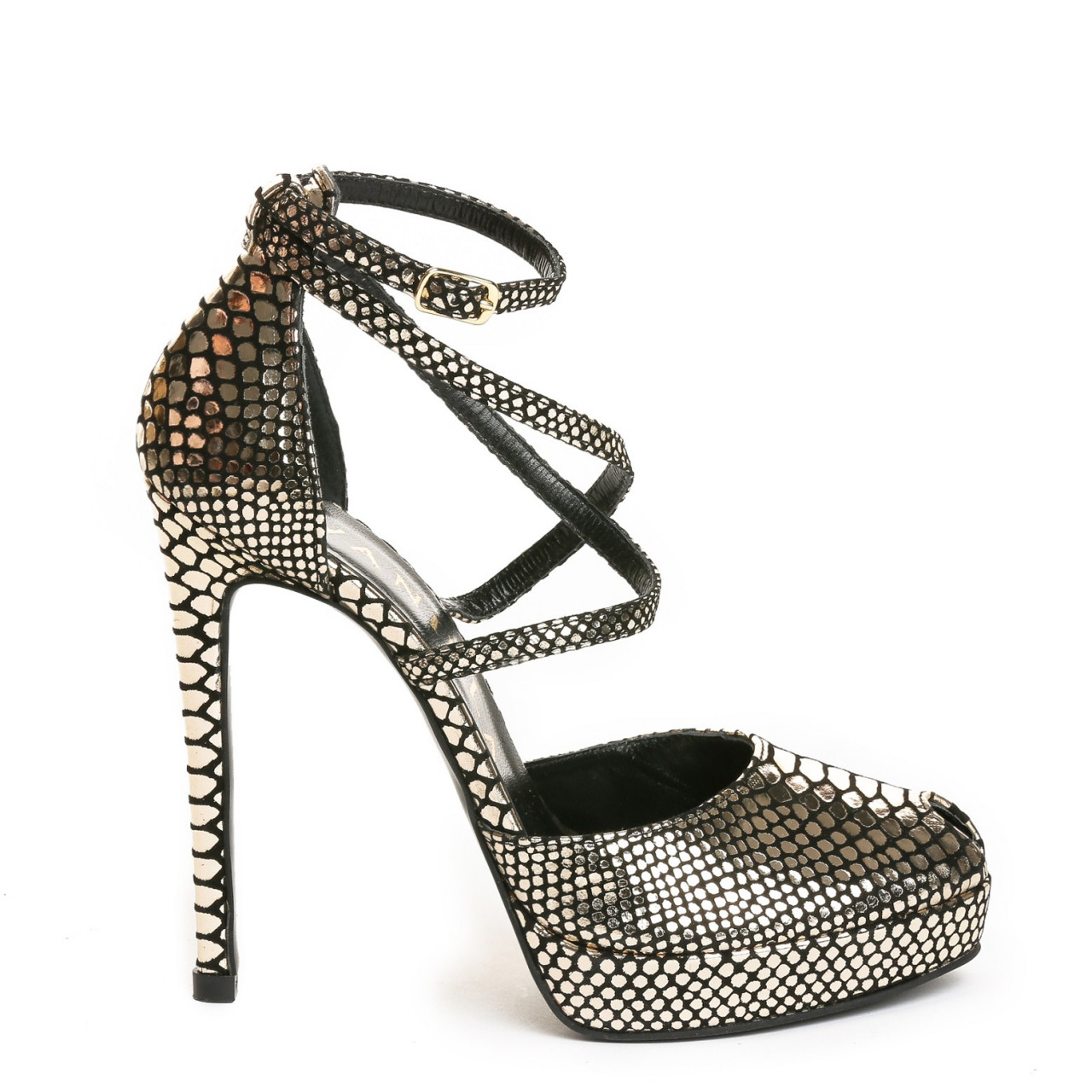 Poze Sandale Obsesium cu toc subtire, imprimeu sarpe, aurii