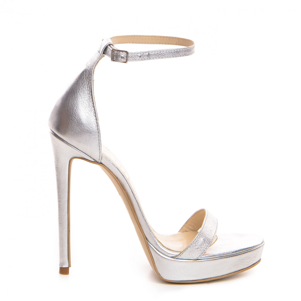 Poze Sandale Viena cu toc subtire, piele naturala, argintii