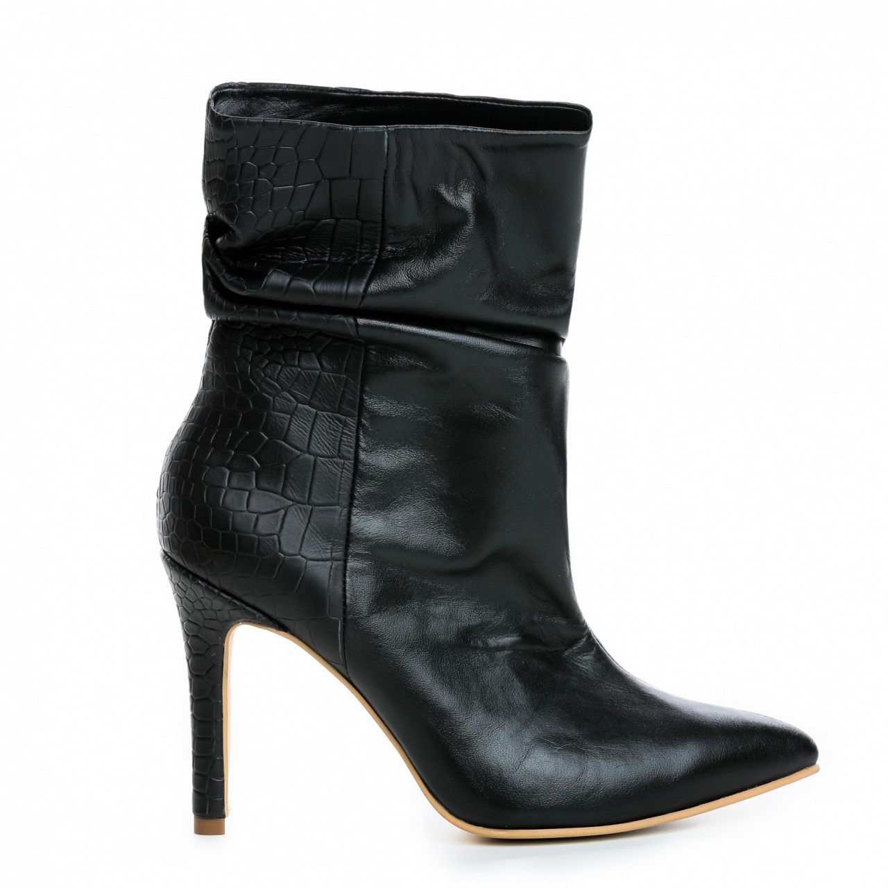 Poze Cizme Fantasia cu toc subtire, piele naturala si imprimeu crocodil, negre