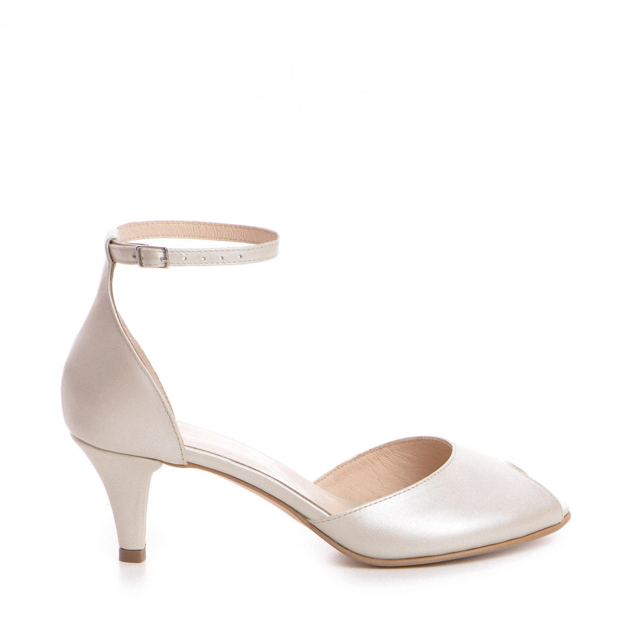 Poze Sandale Ingrid cu toc subtire mic, piele naturala, ivoire